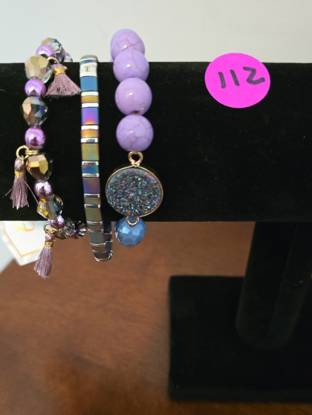 Erimish Lavender Beaded Druzy Charm Bracelet Set - Picture 1 of 1